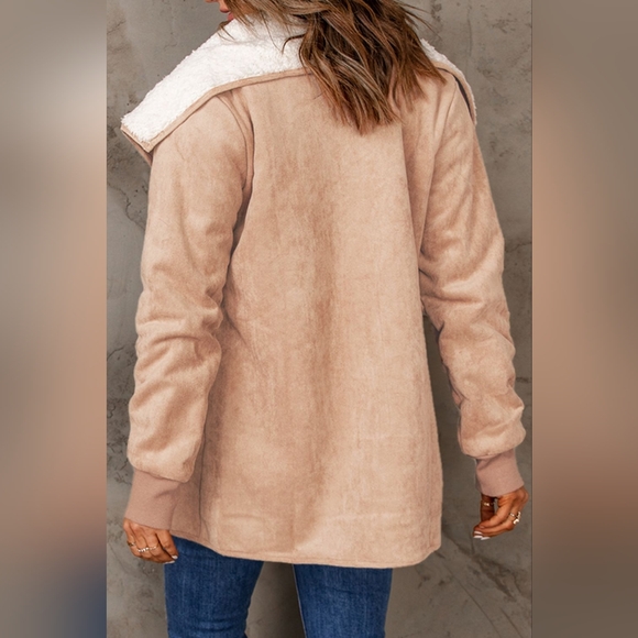 Open Front Long Sleeve Sherpa Jacket with Pockets - Picture 5 of 5